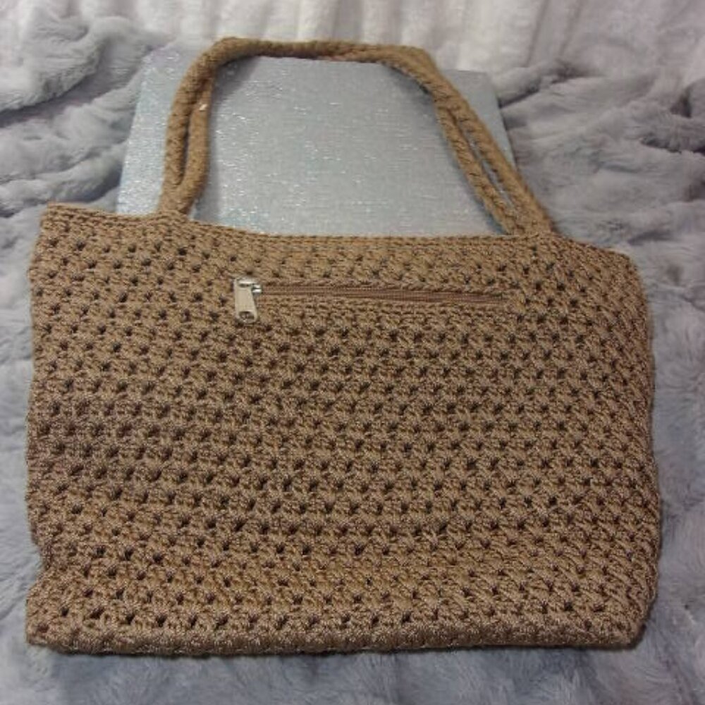 E-97 LINA BROWN COLORED CROCHETED BRAIDED SHOULDER BAG